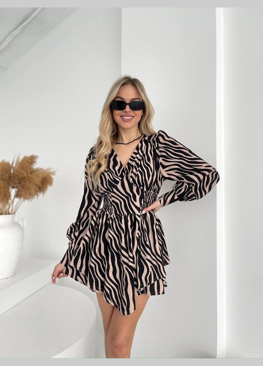 Бежевое повседневный женское платье - комбинезон а-силуэт Україна зебра