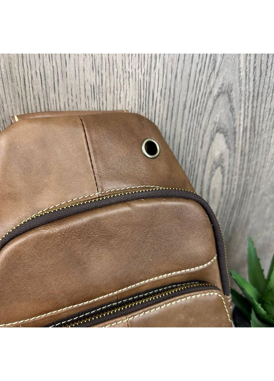 Мужская кожаная бананка на грудь коричневая сумка-слинг для мужчин из натуральной кожи гладкая средняя жесткость ProDobro (363222014)