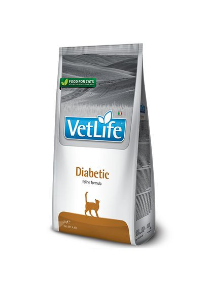 Сухой диетический корм для кошек Vet Life Diabetic при сахарном диабете, контроль глюкозы, 2 кг Farmina (335971549)