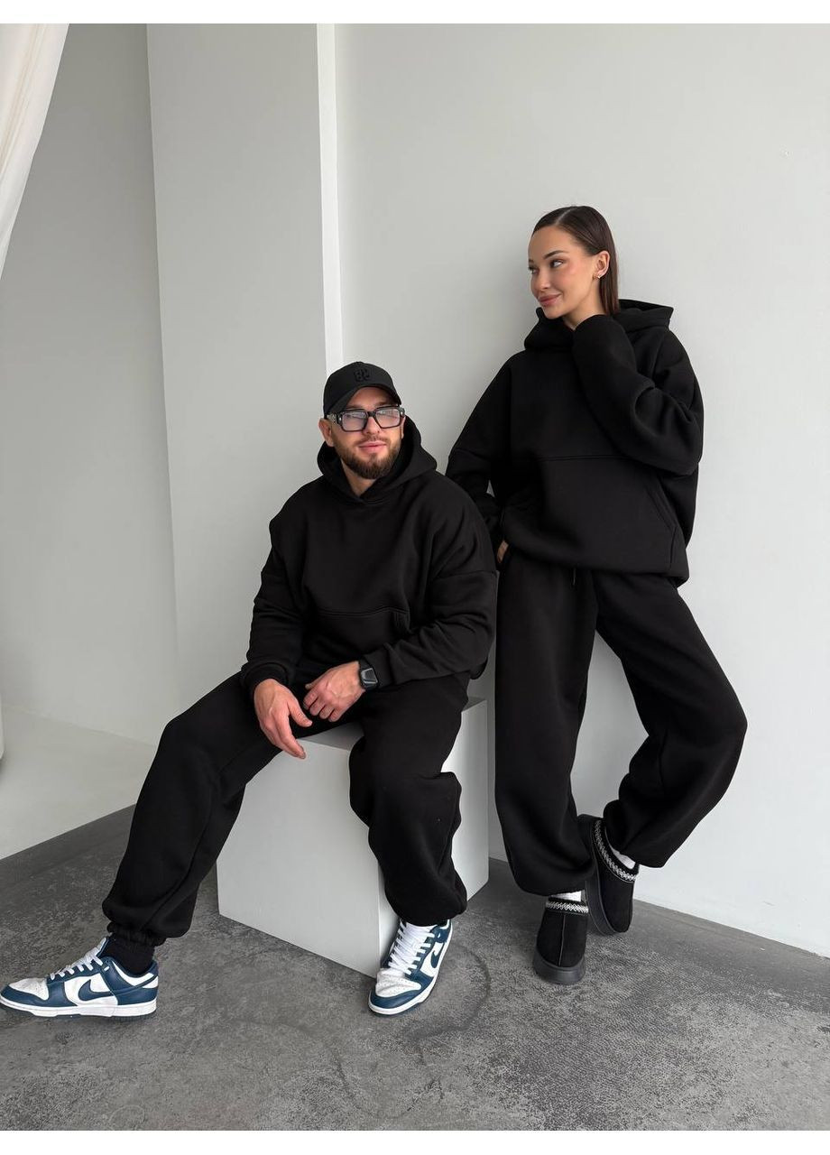 Черный демисезонный теплый мужской костюм брючный Adelante