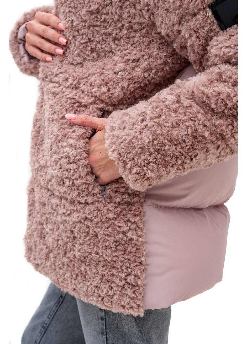 Пудровая зимняя пуховик скай удлинен.пудра (барашек,плащ) Emass