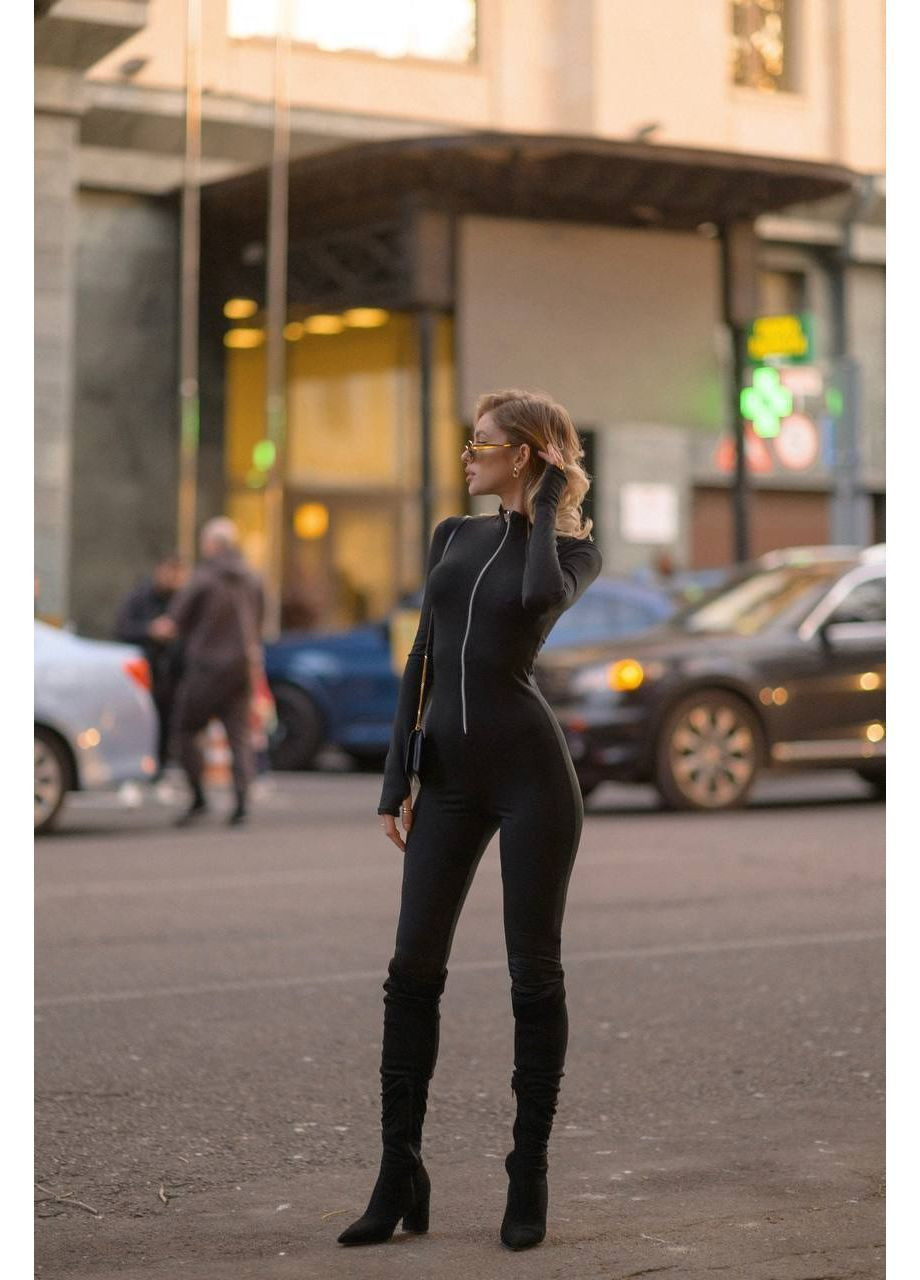 Жіночий утеплений комбінезон Avanti комбінезон-брюки однотонний чорний повсякденний дайвінг, фліс