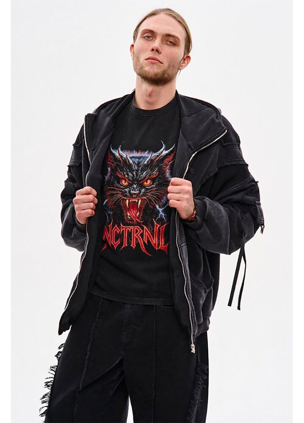 Чоловіче худі на блискавці NCTRNL оверсайз крою "Стілстоун" чорне ТУР (372519847)