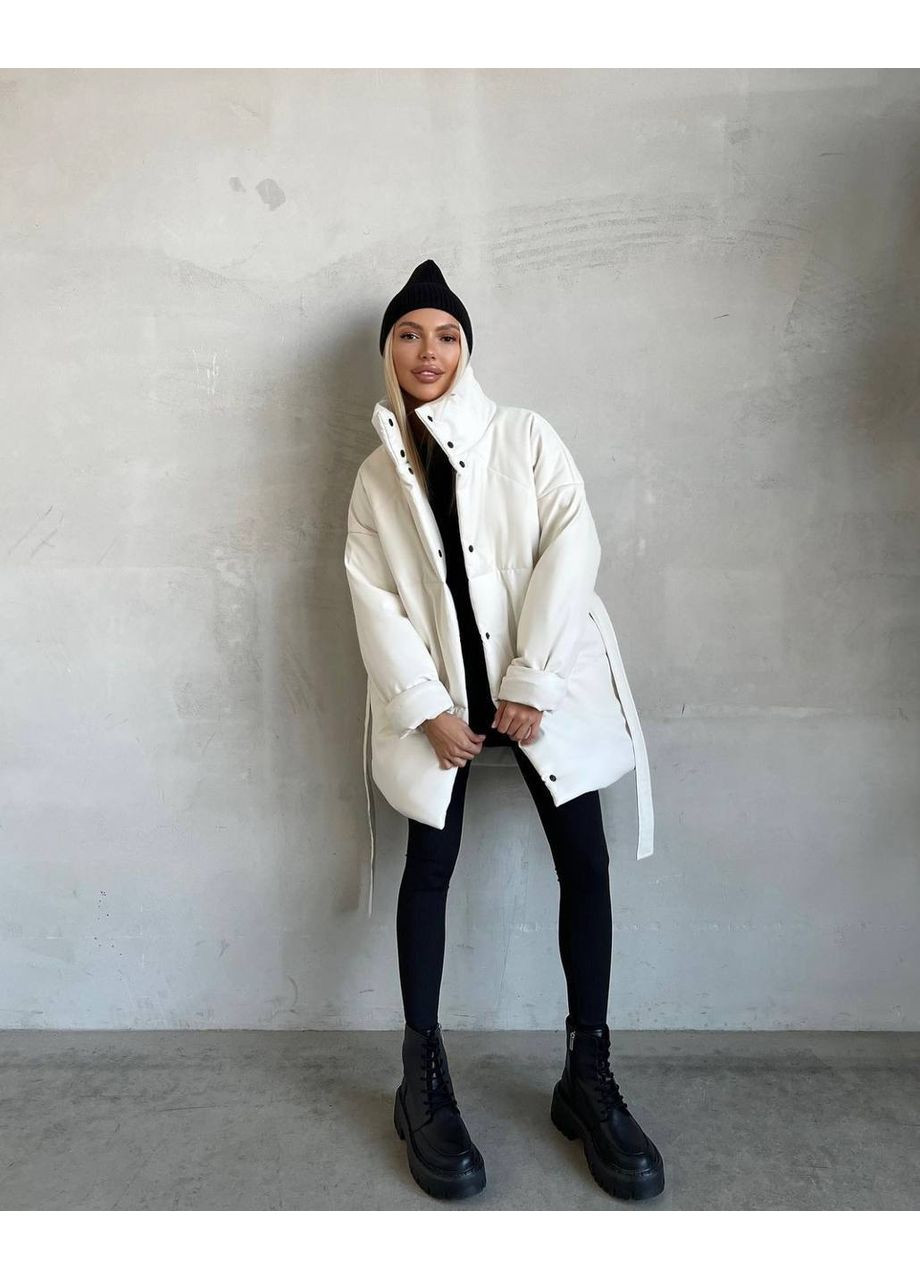 Молочна зимня куртка з екошкіри — заміри в описі куртка-пальто GD/GL Модний простір