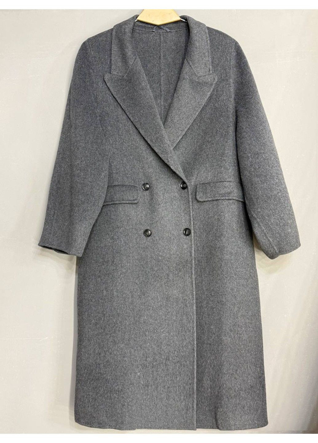 Пальто жіноче 85098 довге оверсайз вовняне двобортне сіре Lady yep (356447361)