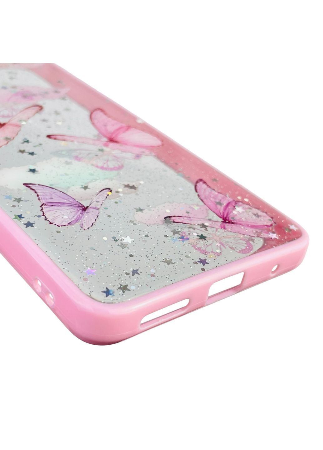 Чехол для Moto E22 (PAVC0003) с блёстками с бабочками на моторола е22 розовый Motorola (366389531)