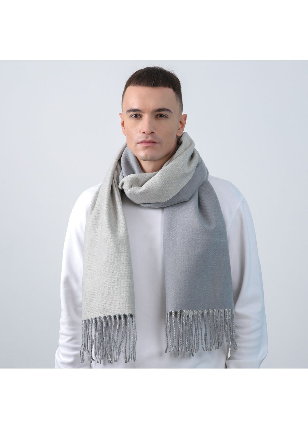 Палантин мужской двусторонний кашемир серый АРЕС 555-143 LuckyLOOK 555-143М (367623736)