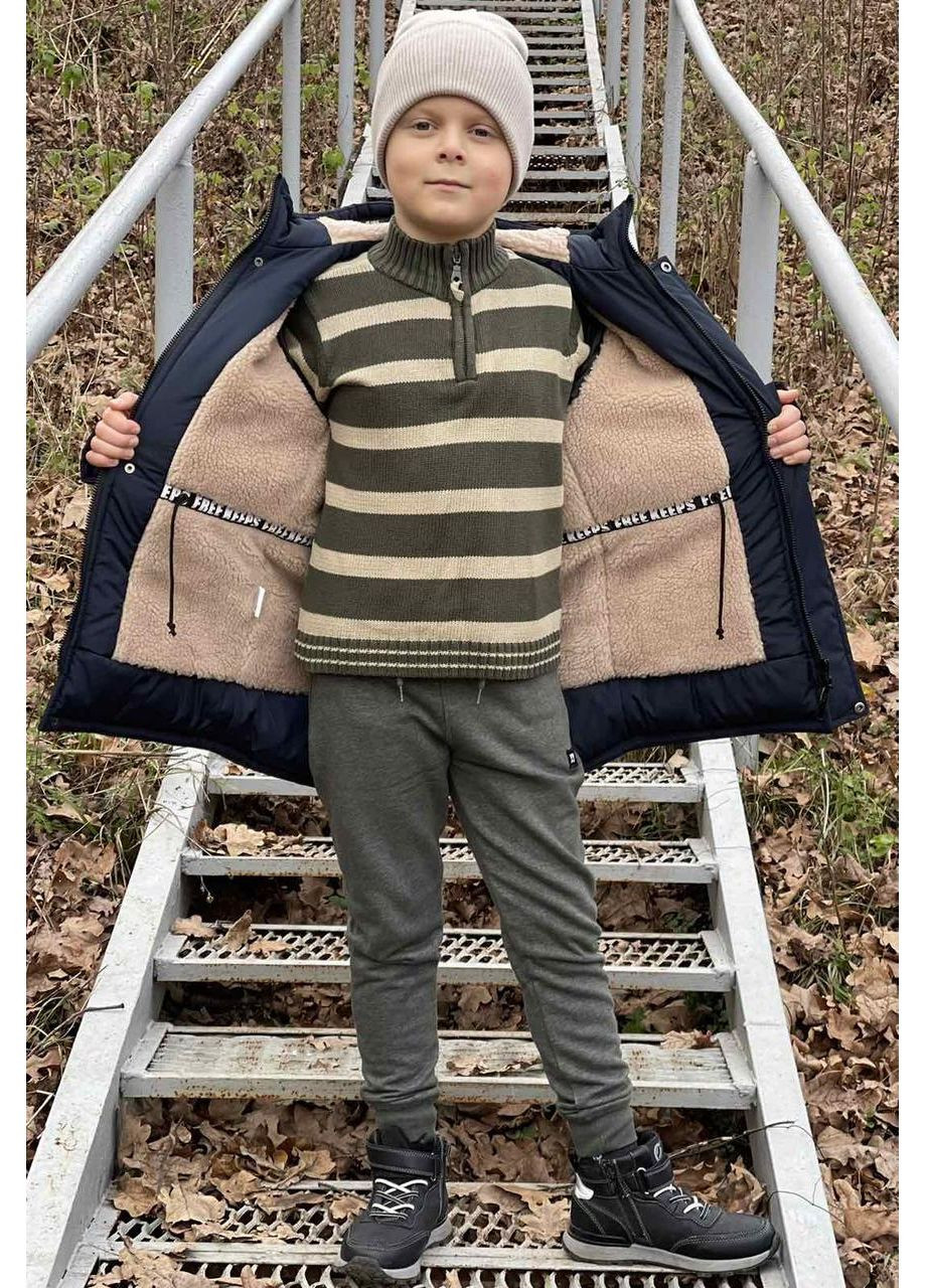 Синя зимня зимова куртка пальто вінтер на овчині на хлопчиків дитячий синій пуховик парка для дітей та підлітків зима 32 No Brand