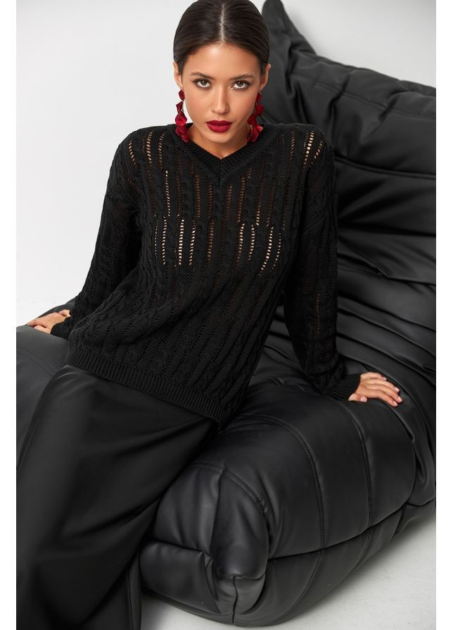 Черный джемпер с косами 2721 черный Triko Bakh