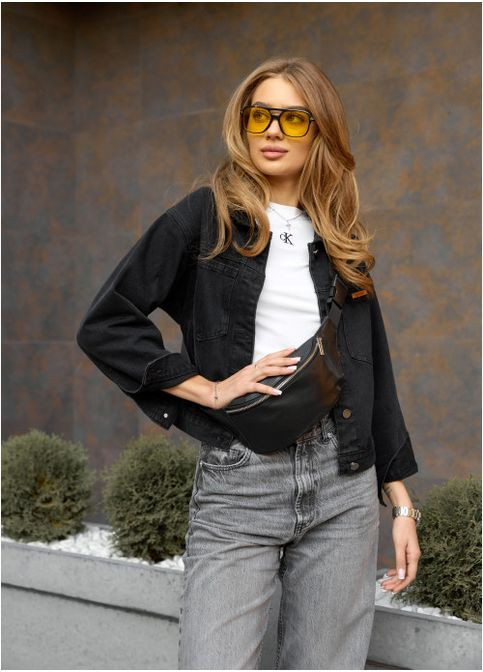 Женская сумка бананка на пояс из натуральной кожи Черная (889031512) Sambag (361244968)