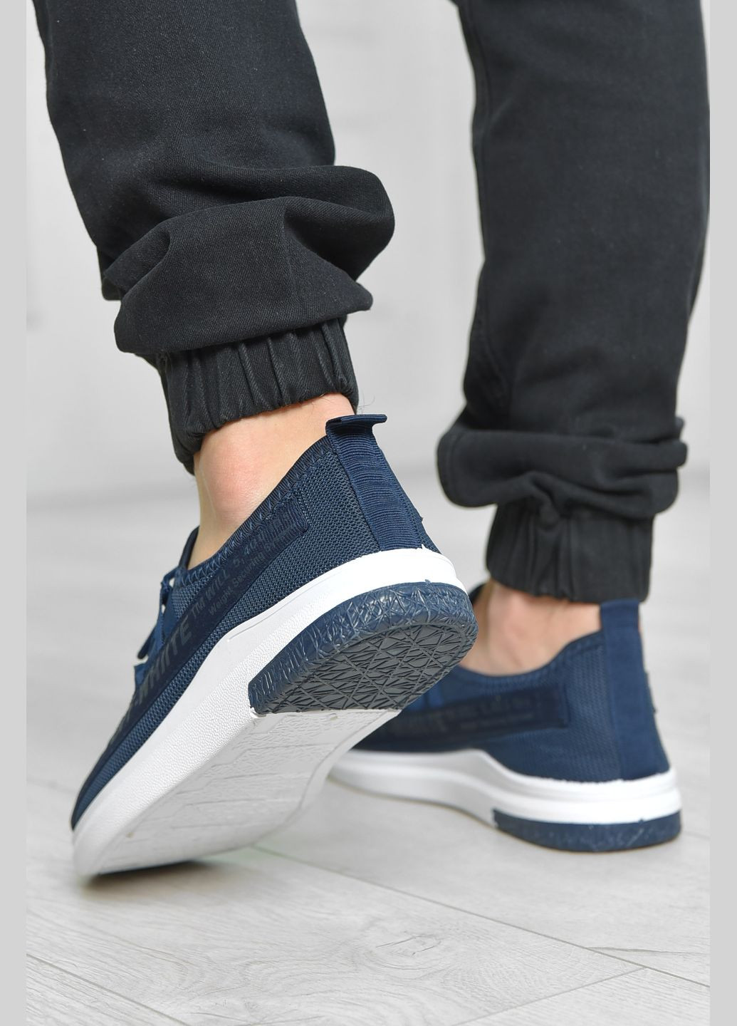 Темно-синій Осінні кросівки чоловічі темно-синього кольору на шнурівці текстиль Let's Shop