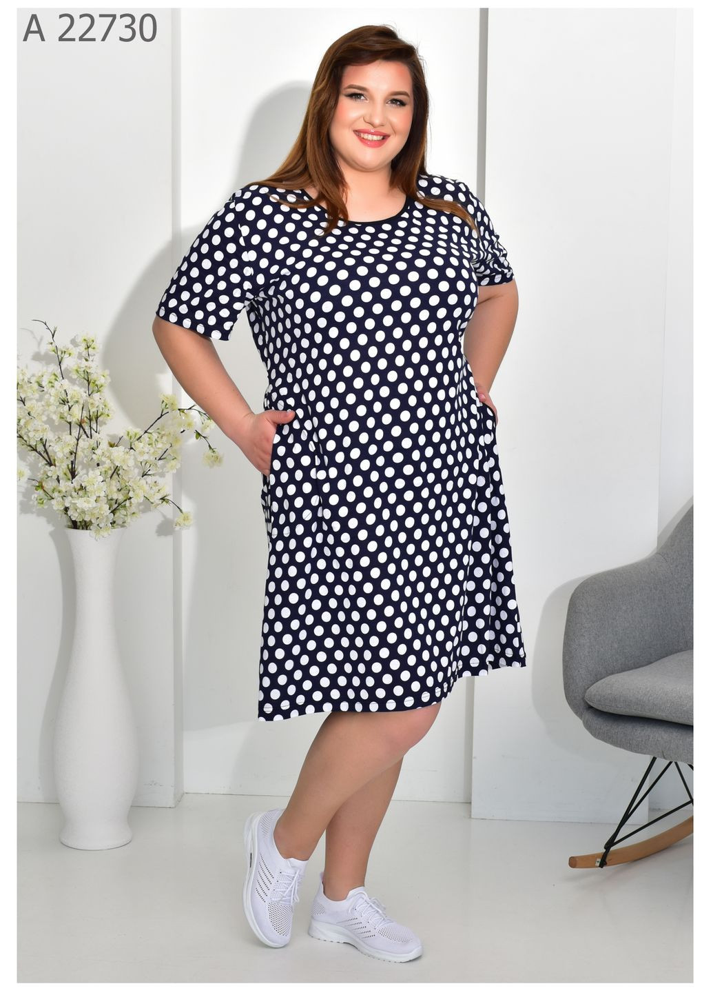Синя повсякденний жіноча літня сукня великого розміру SK в горошок