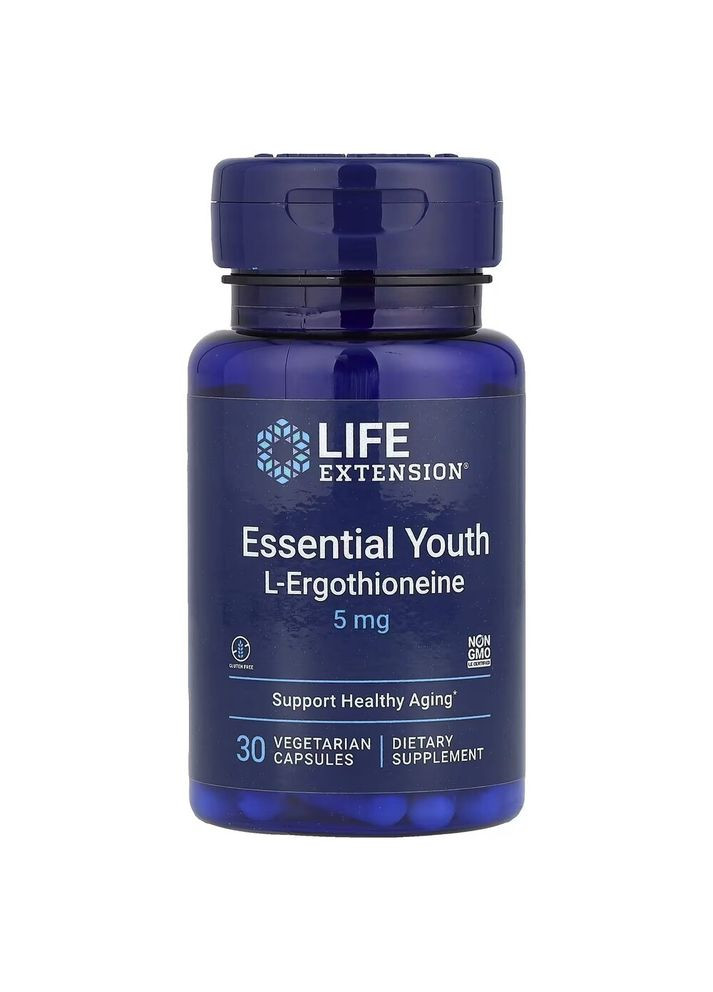 Экстракт мелиссы и L-теанин Essential Youth L-Ergothioneine 5 mg, 30 вегакапсул для поддержки эмоционального баланса Life Extension (333988464)