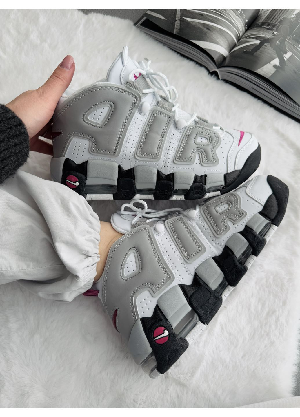 Білі Осінні кросівки чоловічі nike air more uptempo 96 white / gray найк аір мор аптемпо No Brand