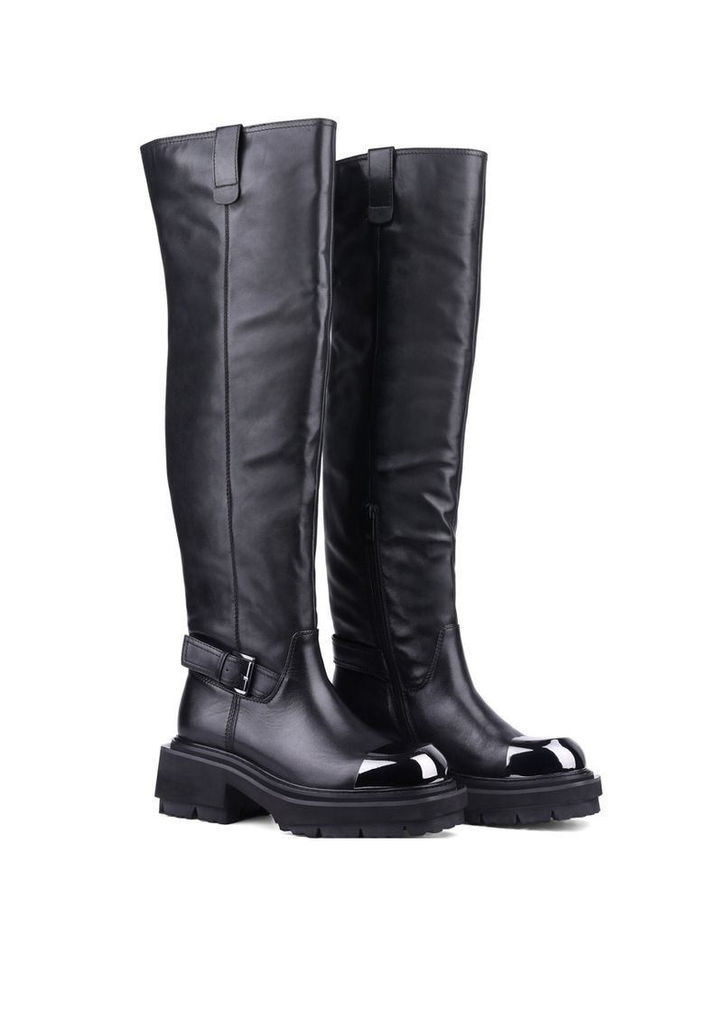 Черные осенние ботфорты женские 6284-01-1 черный кожа MIRATON