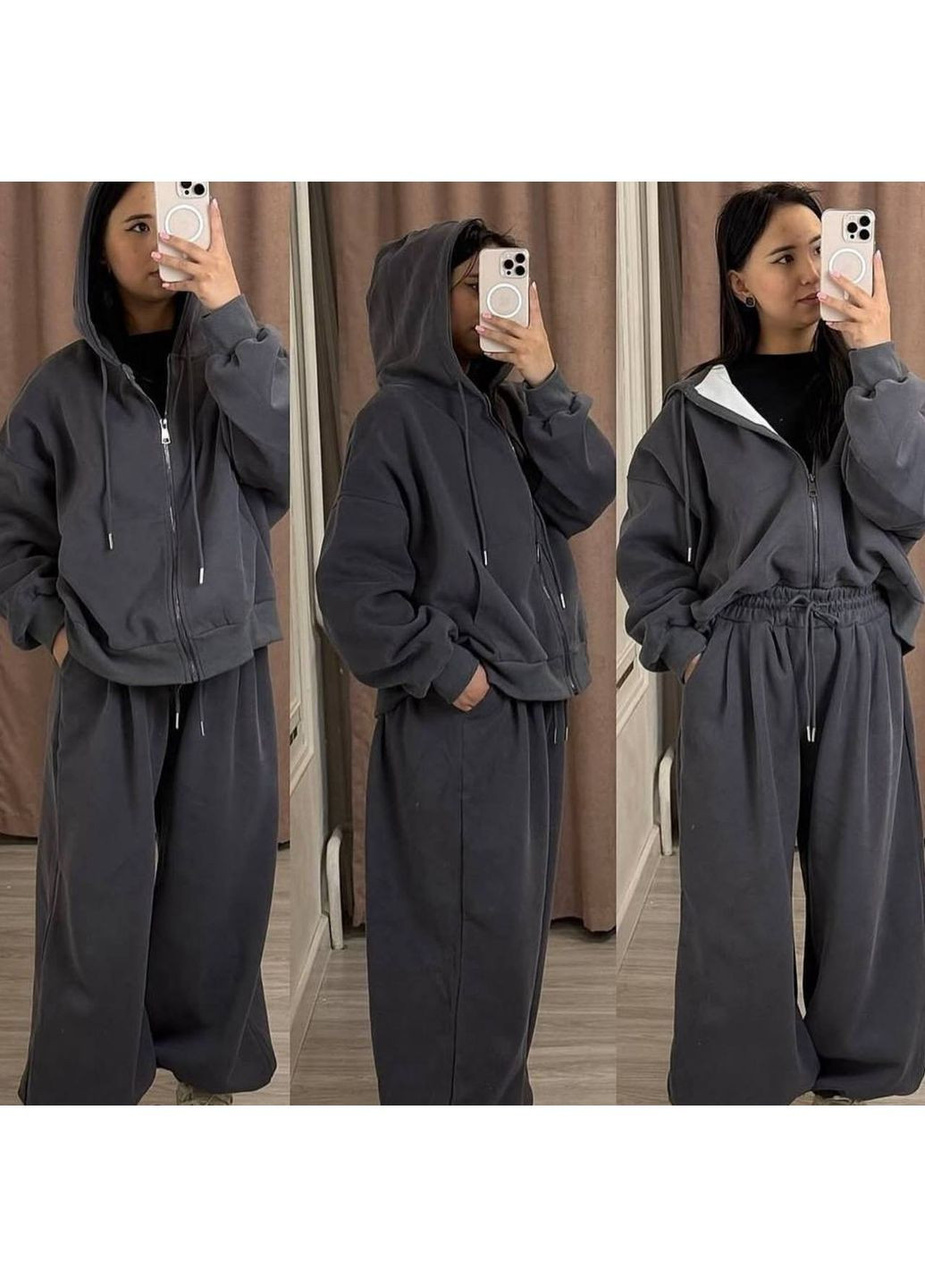 Жіночий спортивний костюм на флісі: оверсайз худі + джогери MonCher (364185203)