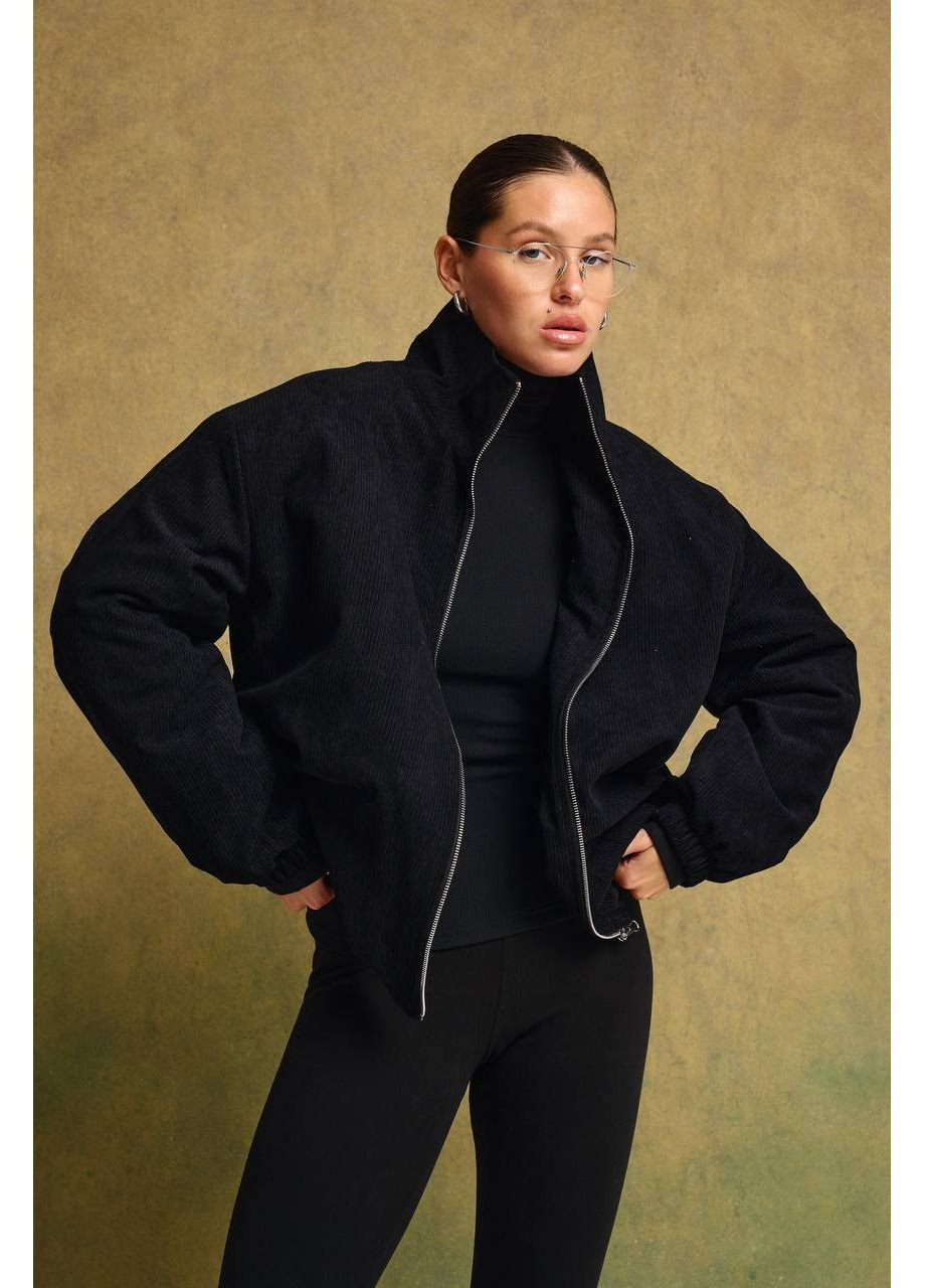 Бомбер жіночий вельветовий з еко пухом — чорний, бежевий (універсальний розмір) GD/GL Модний простір на блискавці (366883362)