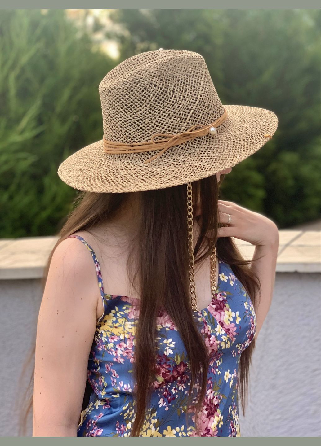Летняя плетеная шляпа Федора с декором, цепью и пирсингом SuedeCord No Brand (293815345)
