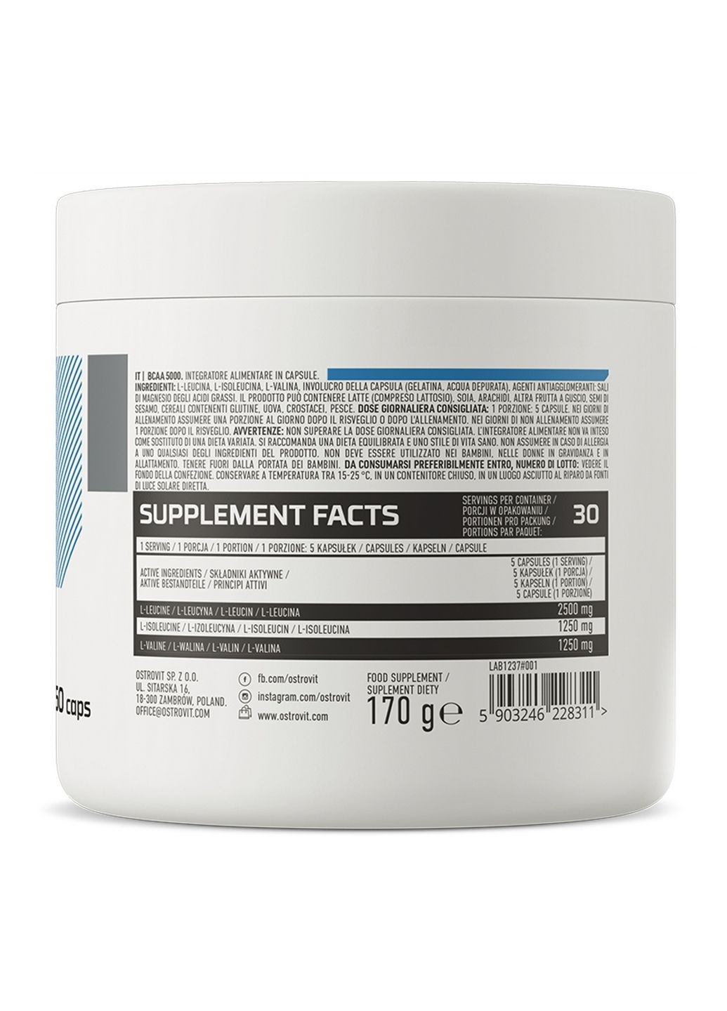 Амінокислота BCAA BCAA 5000 mg, 150 капсул Ostrovit (315868871)