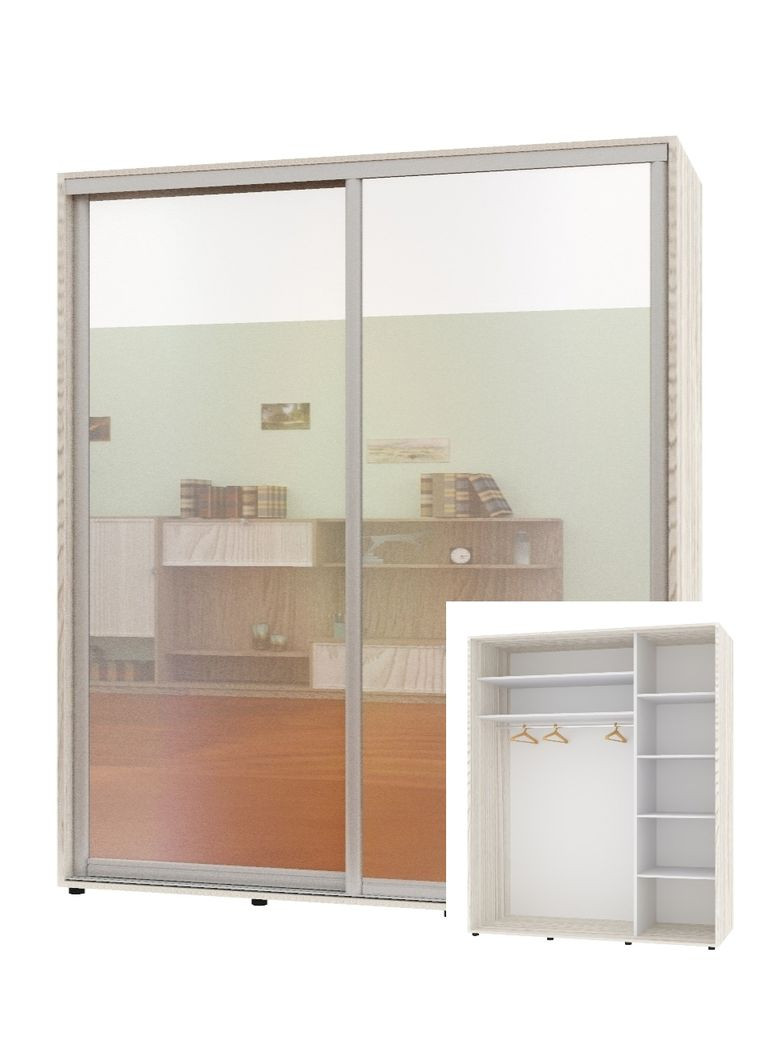 Шафа-купе дводверна 180*60*240 см Дуб Білений 2 двері Дзеркало Стандарт Комфорт Меблі (360437547)