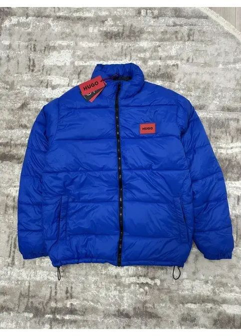 Синяя зимняя зимняя куртка микропуховик big logo новый теплый мужской casual хюго босс 1:1 No Brand