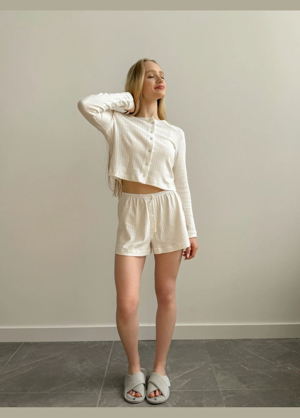 Біла всесезон жіночі піжамні шорти трикотаж ажурний білий ( одяг для дому, жіноча піжама, одяг для сну) Twins
