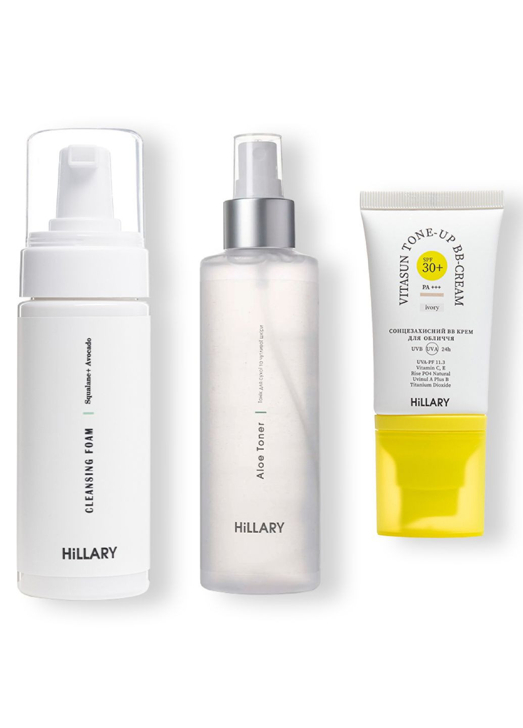Солнцезащитный BB-крем SPF30+ Ivory + Очищающий набор по сухой коже Hillary (296036734)