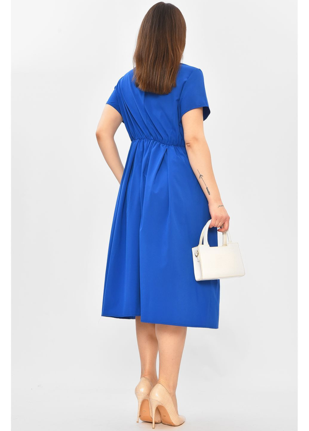 Синя повсякденний сукня жіноча однотонна синього кольору з баскою Let's Shop однотонна