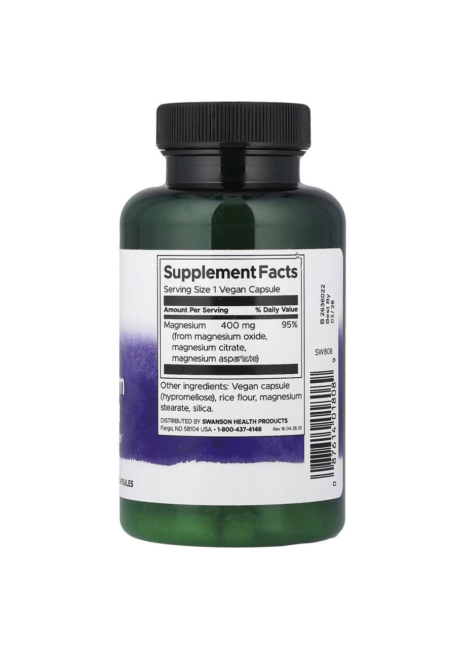 Комплекс з потрійним магнієм, 400 мг, 100 капсул Swanson (361858593)