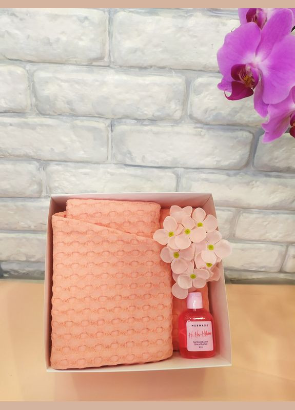 Подарунковий набір на день народження подарунок для жінки рушник вафельний, парфумований гель тюрбан та мильні квіти (5743-2167) No Brand (299005426)