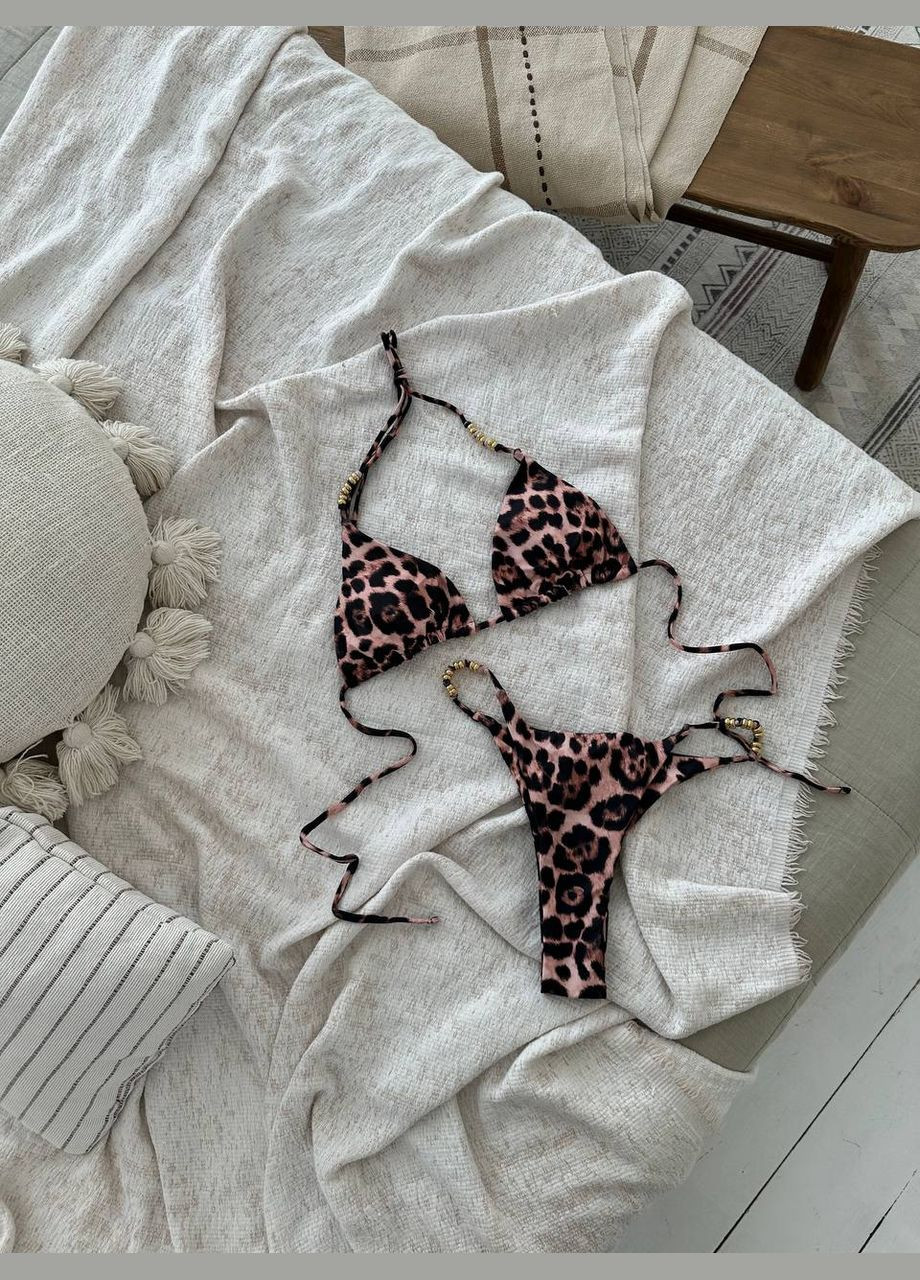Коричневий літній купальник жіночий роздільний леопардовий роздільний No Brand
