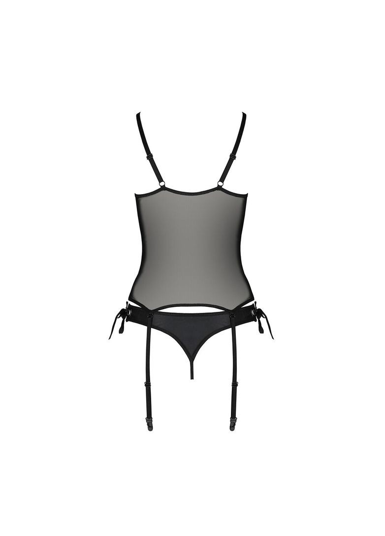 Корсет со шнуровкой NESSY CORSET L/XL black, стринги с открытым доступом, пажи для чулок Passion (369951509)