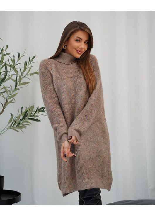 Бежевое повседневный, кэжуал платье-гольф из пряжи-травки платье-свитер Magnet однотонное