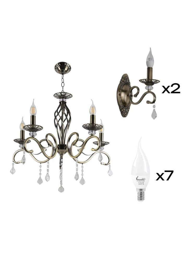 Комплект: Люстра Sirius N1208/5+2 Бра B N1208/1W с лампочками Valeso (366546698)