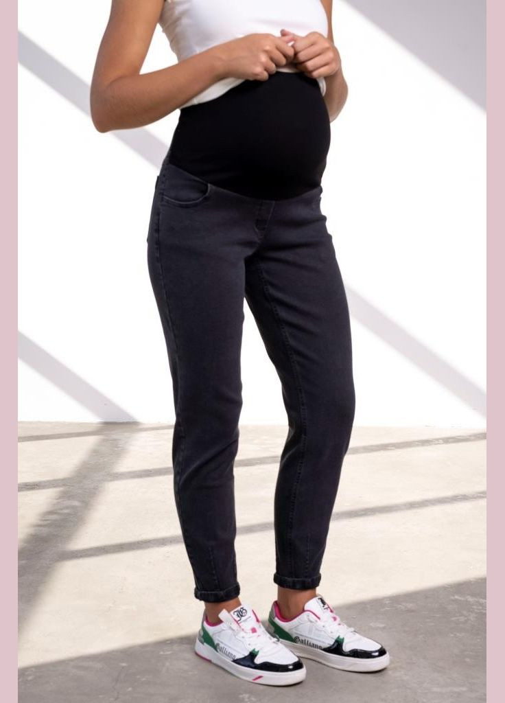 Комфортні джинси для вагітних Mom Jeans чорно-сірі із високою спинкою Юла мама - (285739091)