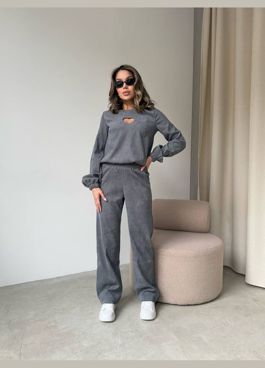 Женский брючный вельветовый элегантный костюм кежуал черный No Brand (315896781)