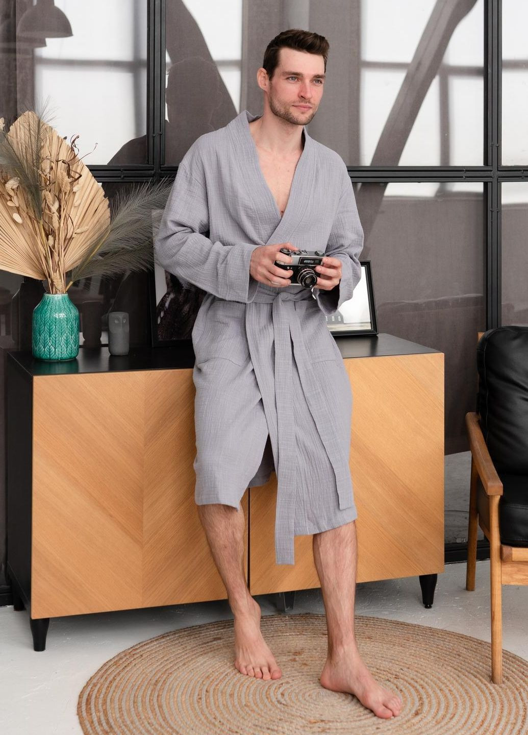 Чоловічий мусліновий халат, розмір L Vishnya (328389341)