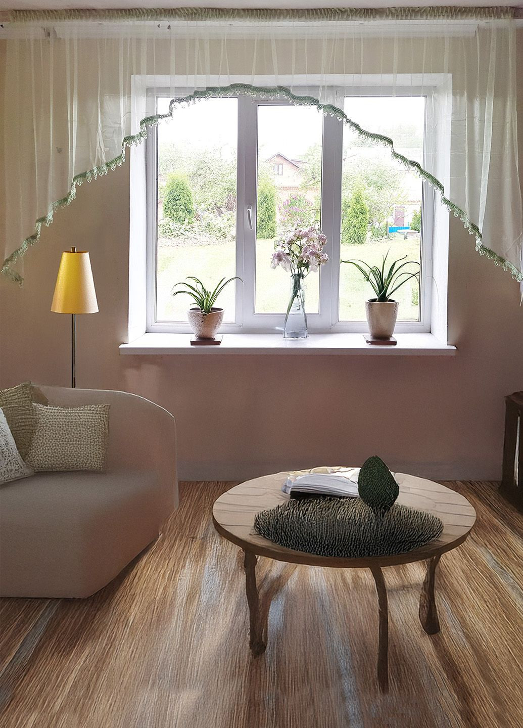 Тюль аркой фатинка карниз 300см салатовая со стеклярусом (15_5а) Firanka Simple (332211943)