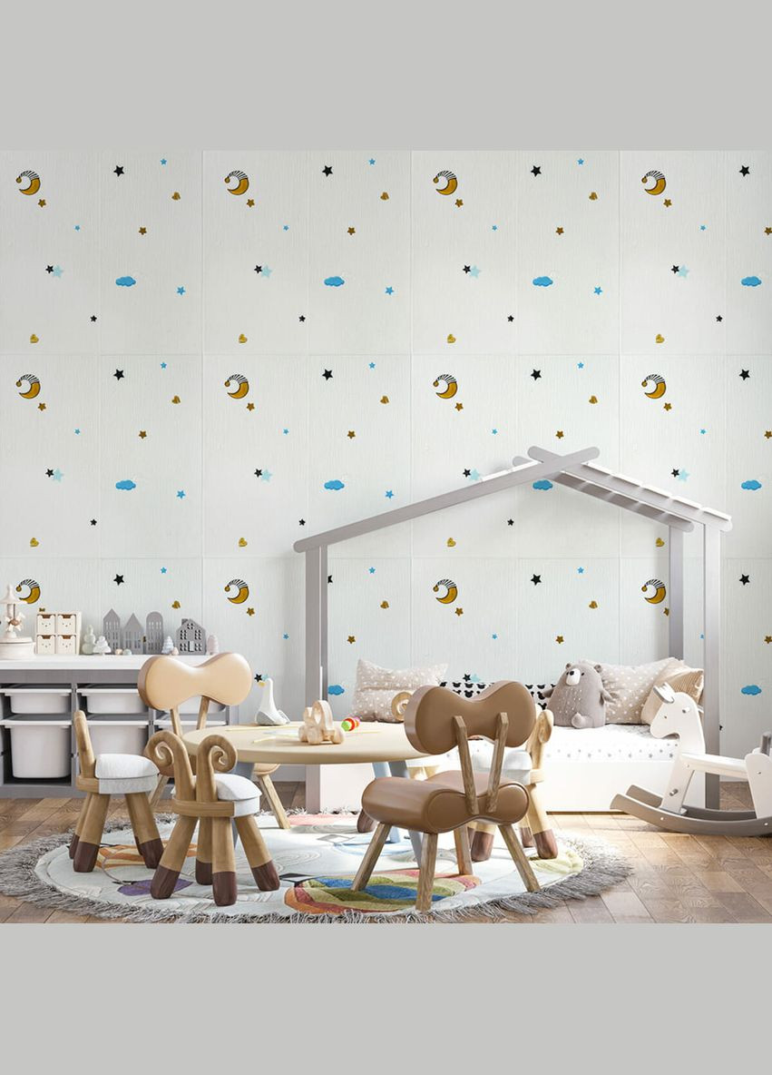 Панель стінова 3D 700*700*4mm зірки та місяць на білому фоні (D) SW-00001970 No Brand (328578825)