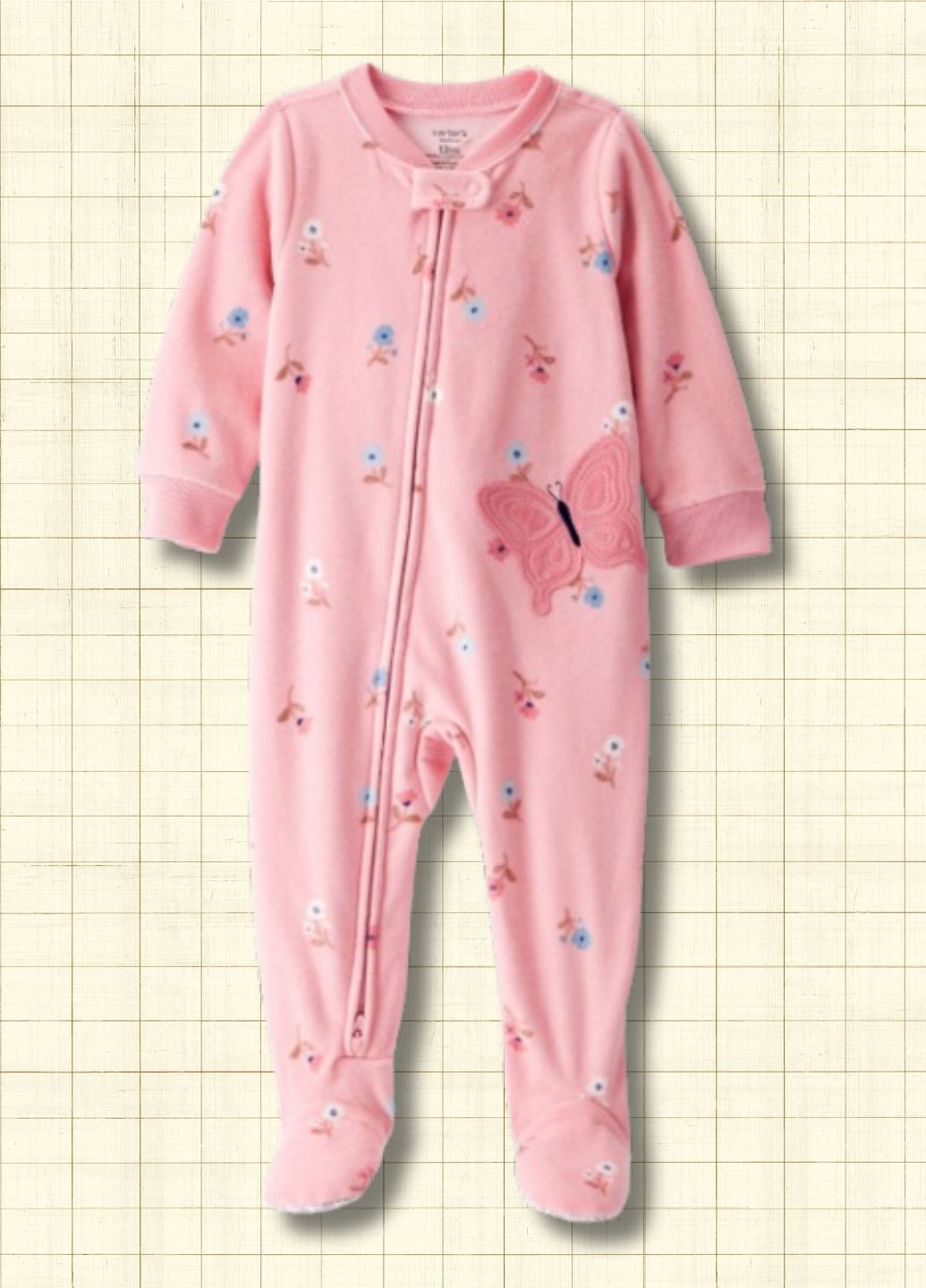 Рожева всесезон чоловічок флісовий зі стопами комбінезон Carter's