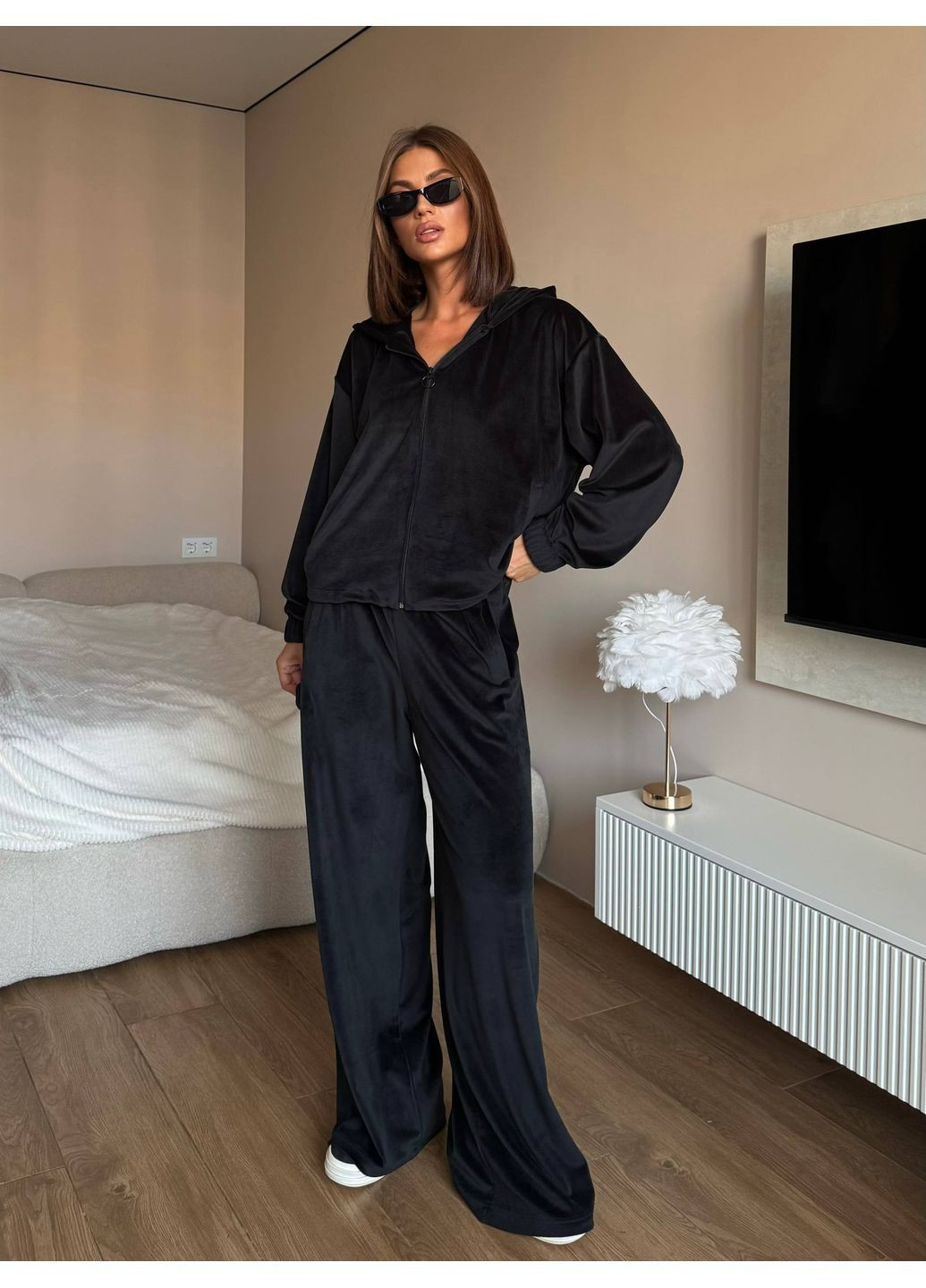 Костюм-Трійка (кофта+топ+штани) велюр No Brand (365063675)