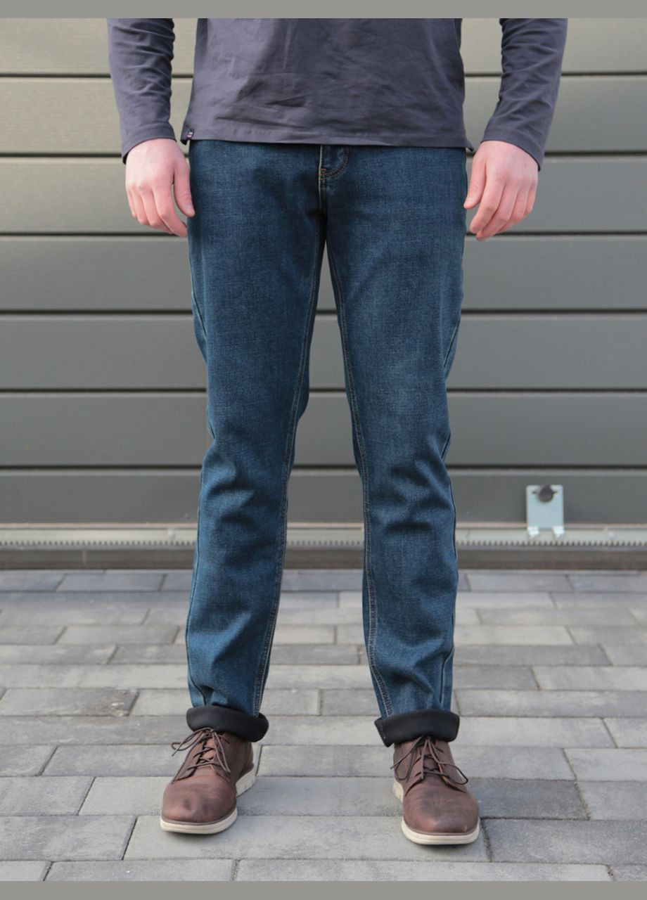 Синие зимние слим джинсы мужские синие утепленные на флисе слим Трохи-завужена FRANCO BENUSSI