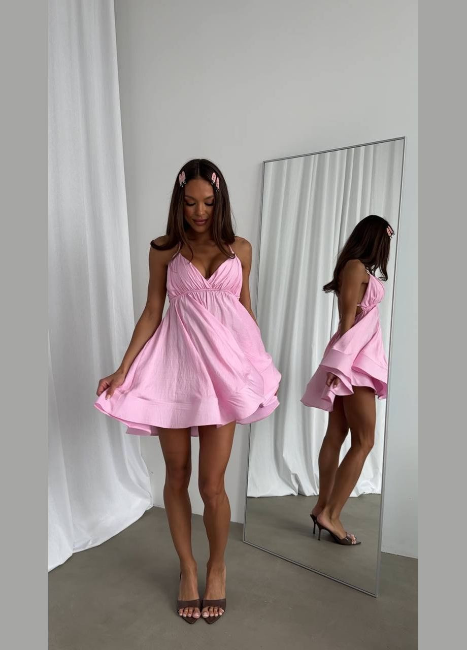 Рожева ніжна літня сукня з відкритою спинкою та без рукава рожевого кольору для спекотних днів No Brand однотонна