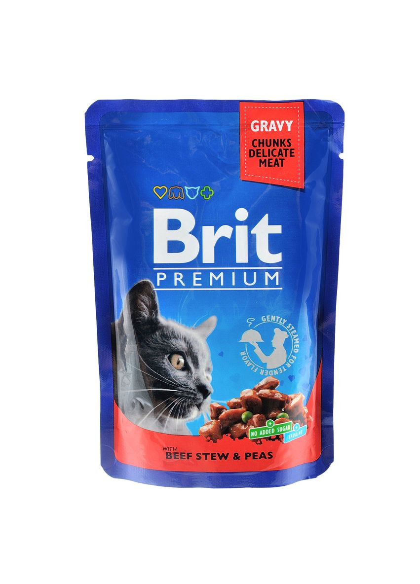 Влажный корм Кусочки с говядиной и горошком для кошек 100 гр Brit Premium (308250452)