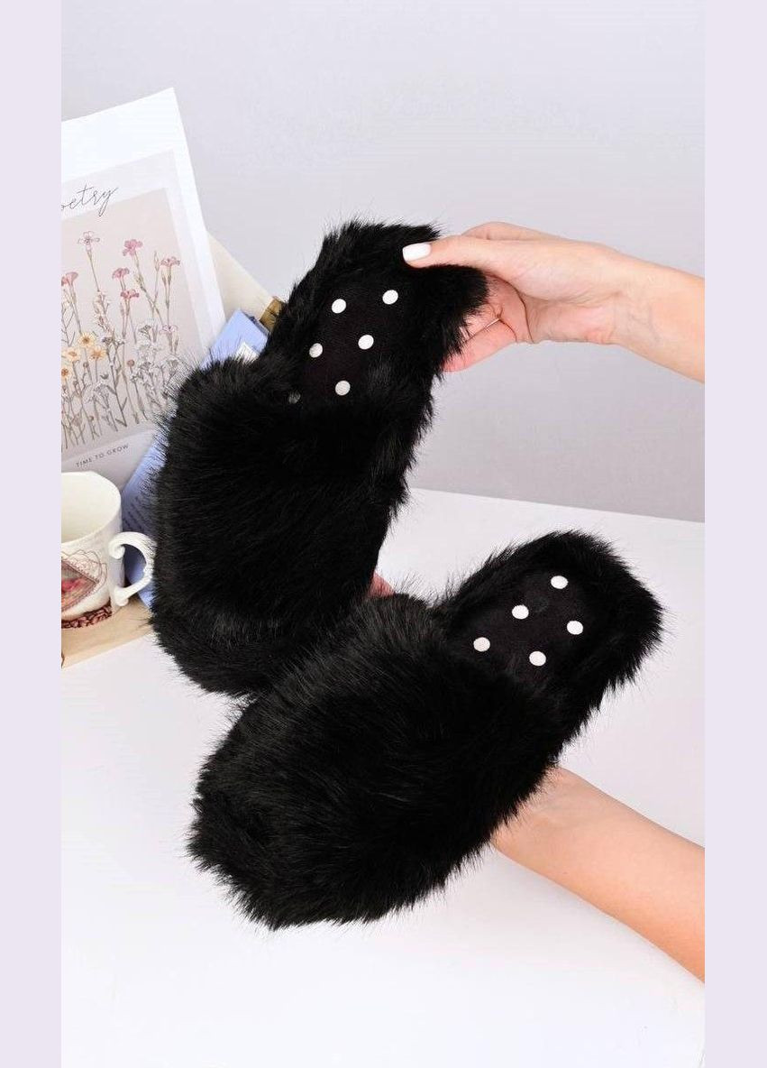 Черные тапочки комнатные женские черные из искусственного меха No Brand