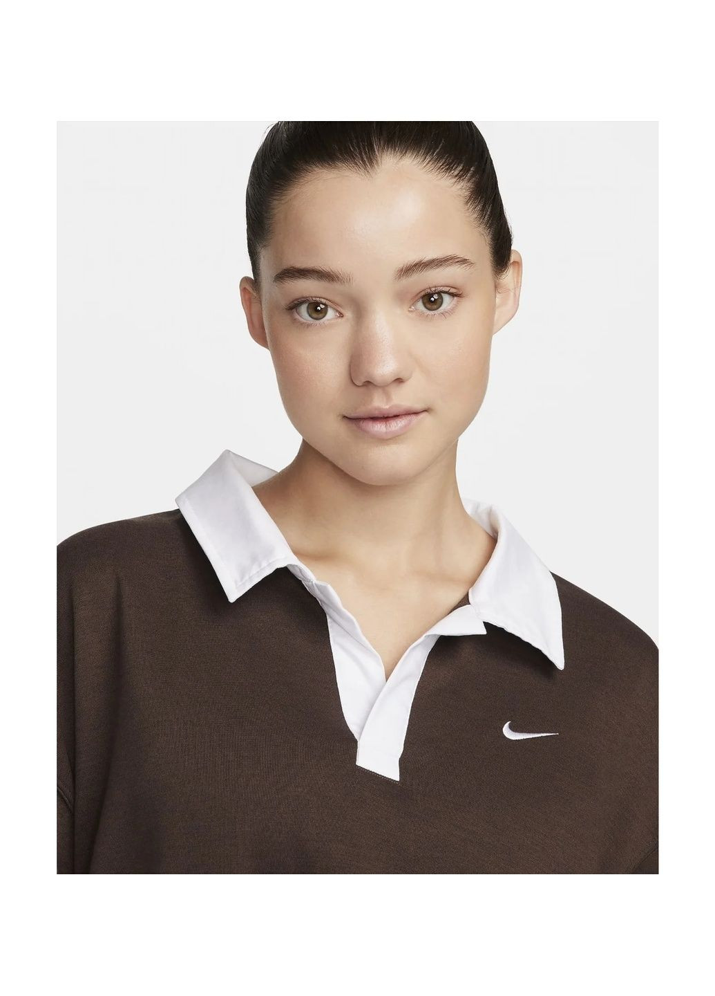 Женская кофта Sportswear Essential Wooversized Long-Sleeve Polo Brown Nike (365962649)