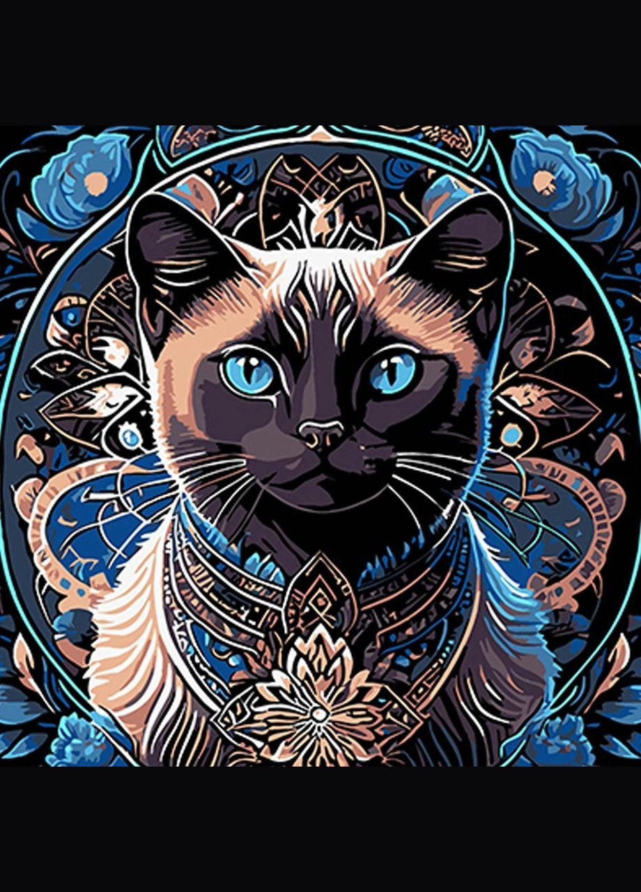 Набор для росписи картинки по номерам Сиамская кошка в мандали на черном фоне размером 30х30 см (SH3030-8) Strateg (323158583)