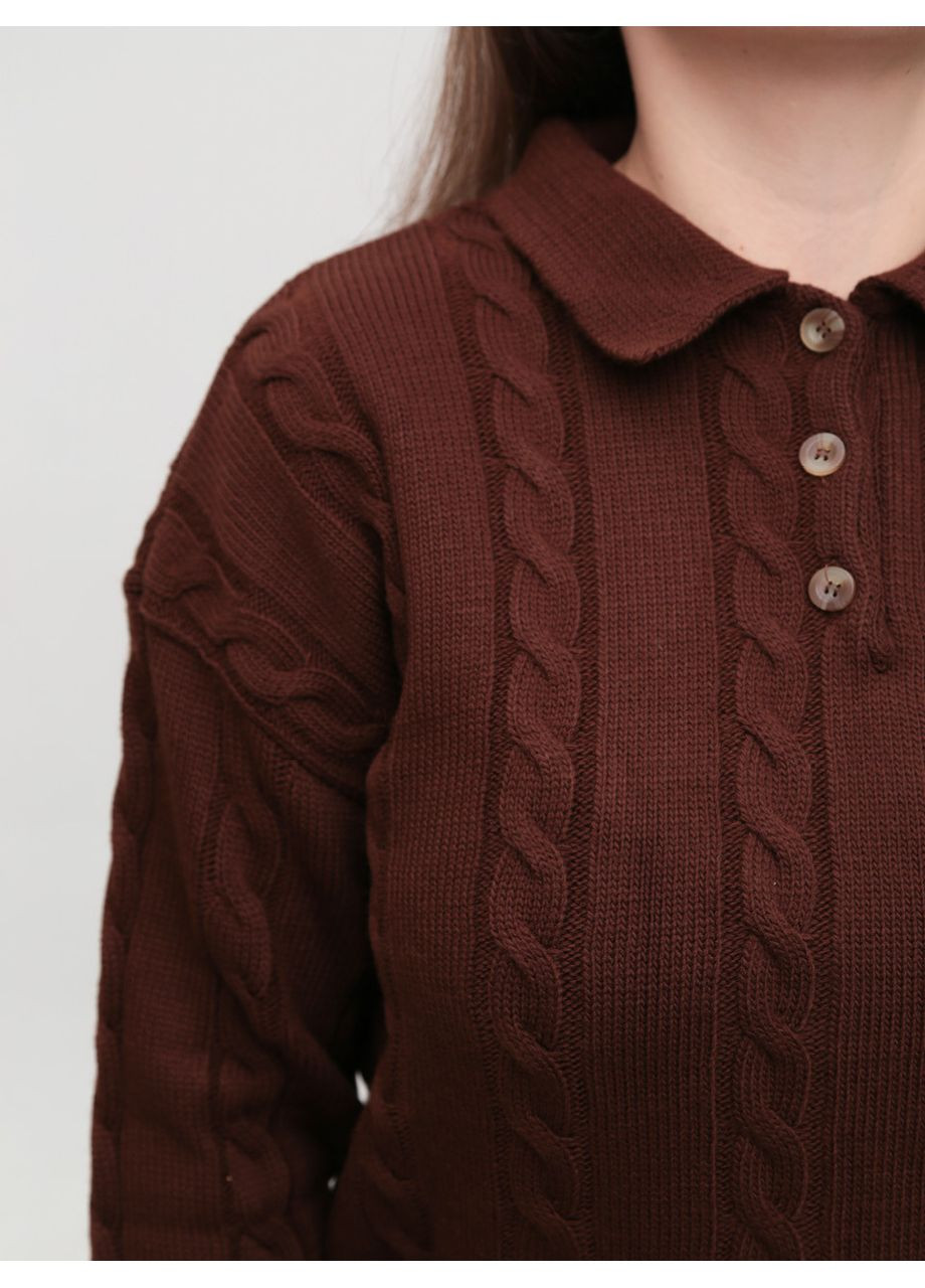 Коричневый зимний свитер-поло женский коричневый с воротничком джемпер Karon Пряма