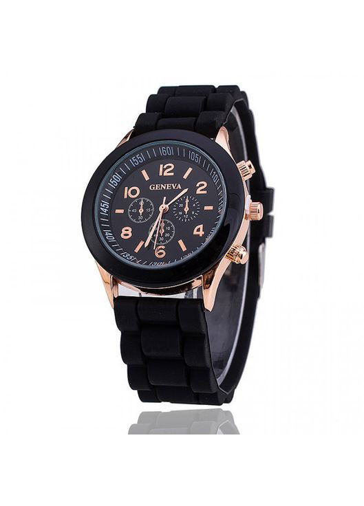 Годинник наручний Жіночі силіконовий браслет мітки цифри механізм кварцовий Чорний Geneva (316251767)