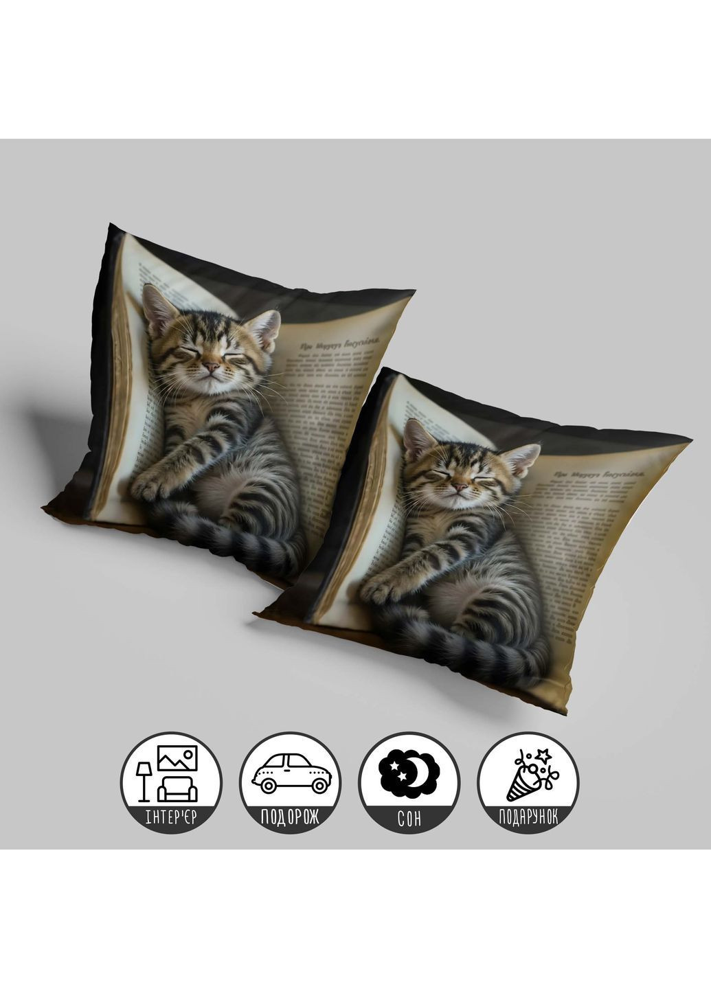 Декоративная подушка "Кот в книге" 35 х 35 см 13230 WONKEY (364288385)